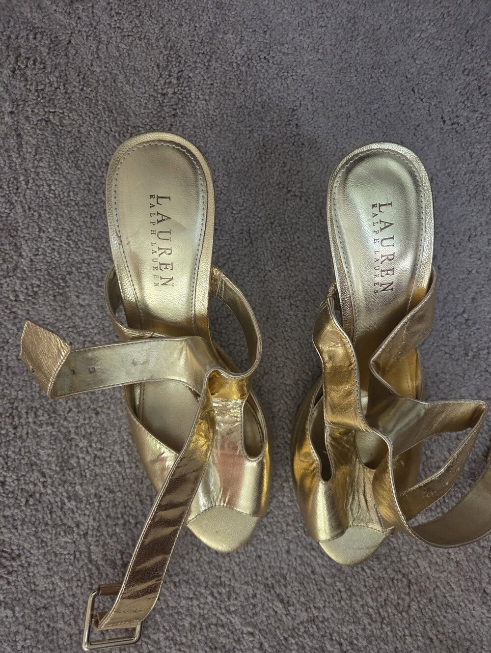 LAUREN Ralph Lauren Gold Metallic Slide Sandals 7.5
